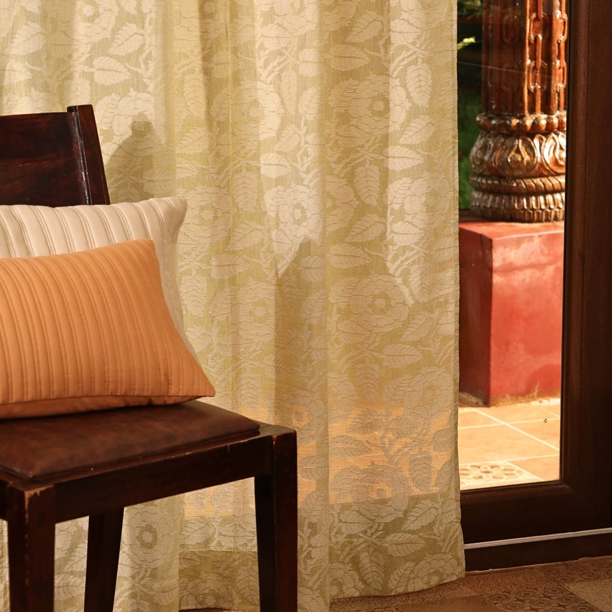 Pear Green Semi-Transparent Curtain for Door | Length 7ft | Marigold Collection