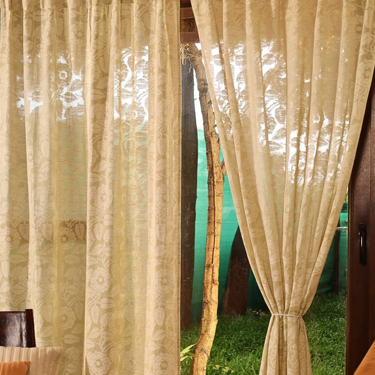 Pear Green Semi-Transparent Curtain for Door | Length 7ft | Marigold Collection