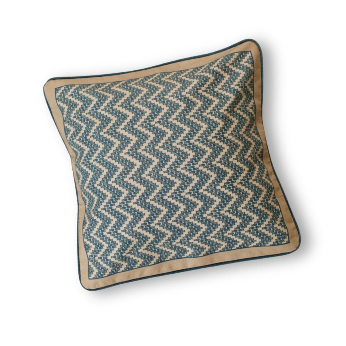 Pure Cotton Cushion Cover 16 inch x 16 inch for living room sofa or bed room | Chevron print in Ivory and Navy Blue | Gentle Machine Wash or Hand Wash | Chintz Collection