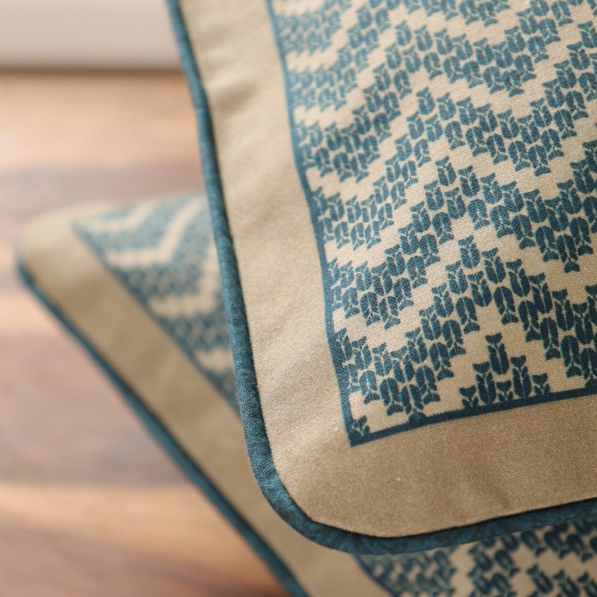 Pure Cotton Cushion Cover 16 inch x 16 inch for living room sofa or bed room | Chevron print in Ivory and Navy Blue | Gentle Machine Wash or Hand Wash | Chintz Collection