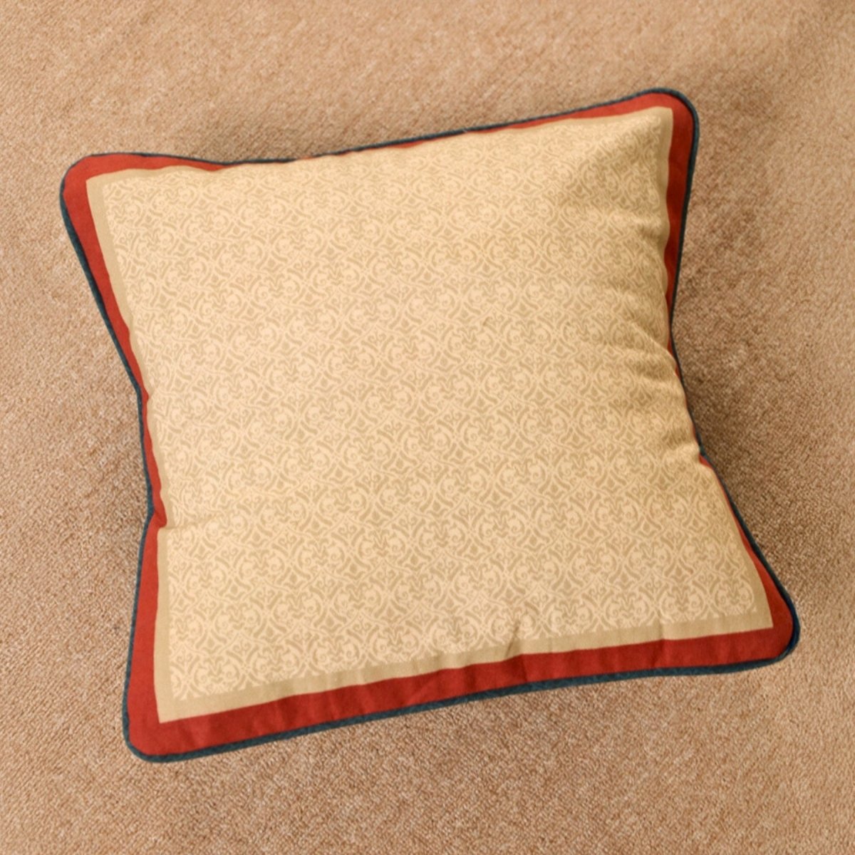 Pure Cotton Cushion Cover 16 inch x 16 inch for living room sofa or bed room | Ivory| Maroon and Navy Blue Colour| Gentle Machine Wash or Hand Wash | Chintz Collection