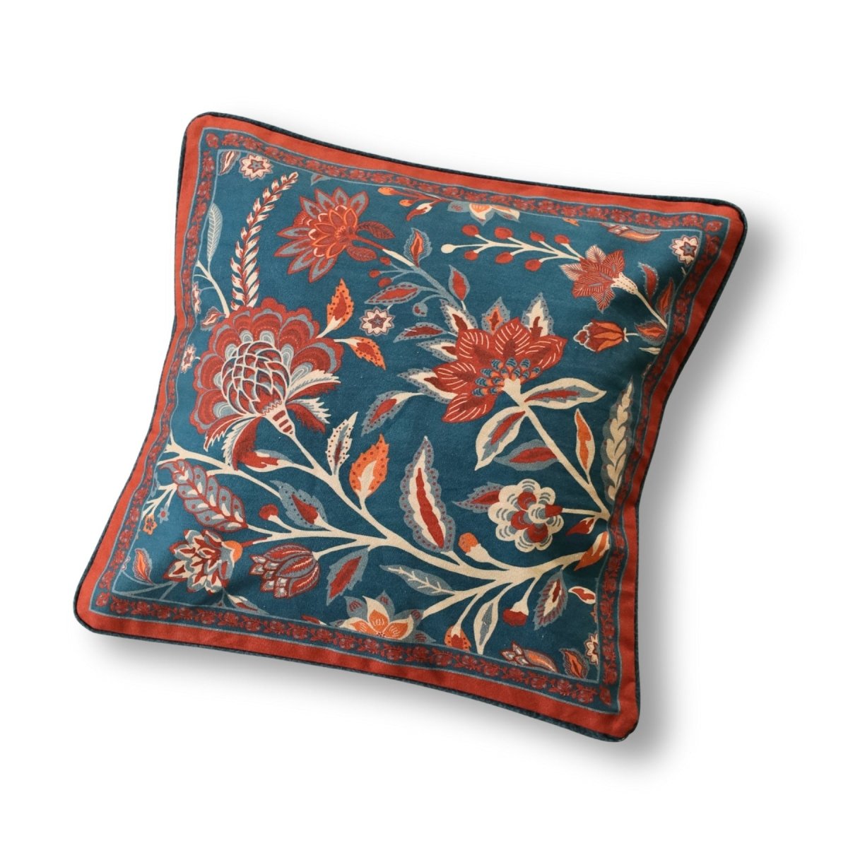 Pure Cotton Cushion Cover 16 inch x 16 inch for living room sofa or bed room | Navy Blue | Maroon and Ivory Colour | Gentle Machine or Hand Wash | Chintz Collection