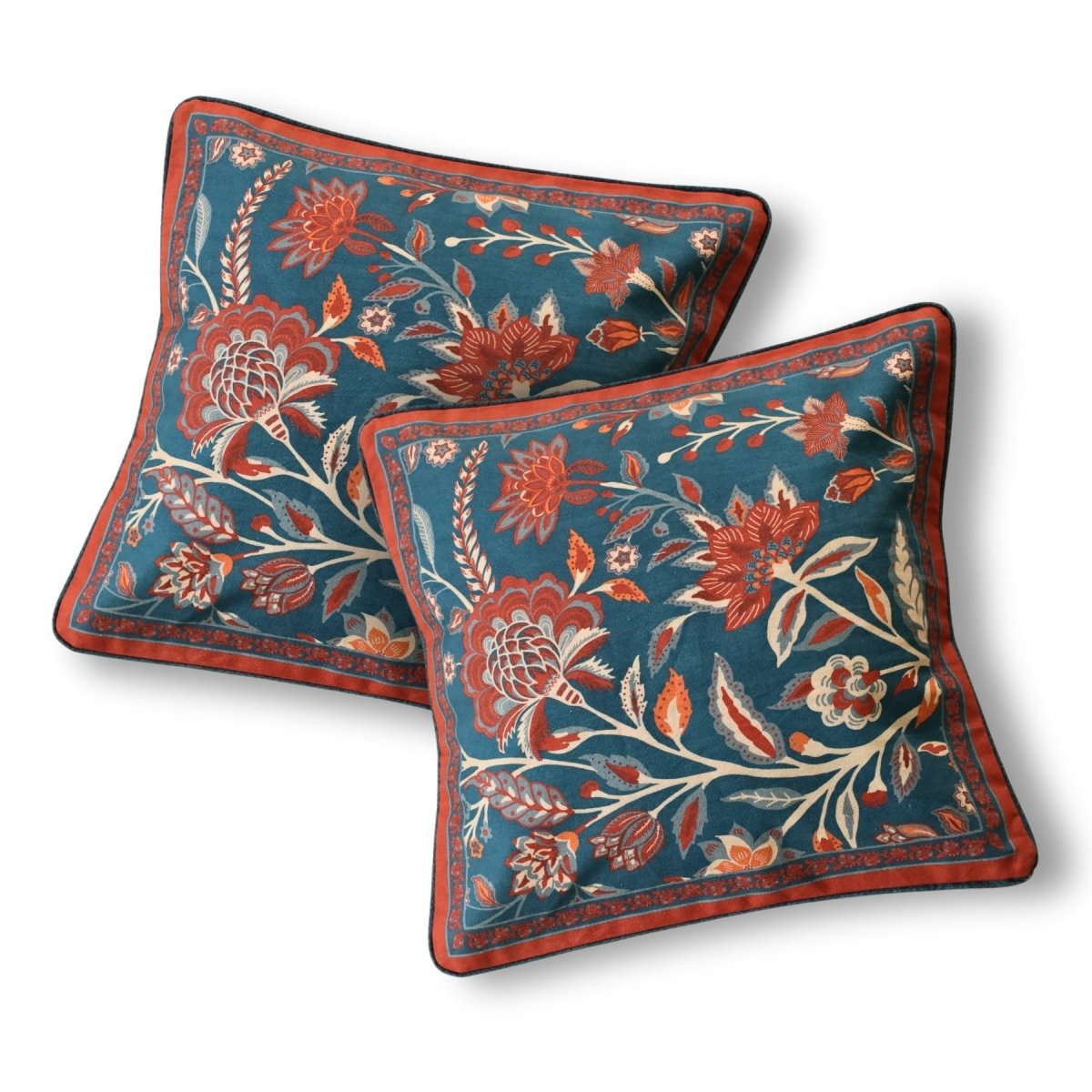 Pure Cotton Cushion Cover 16 inch x 16 inch for living room sofa or bed room | Navy Blue | Maroon and Ivory Colour | Gentle Machine or Hand Wash | Chintz Collection