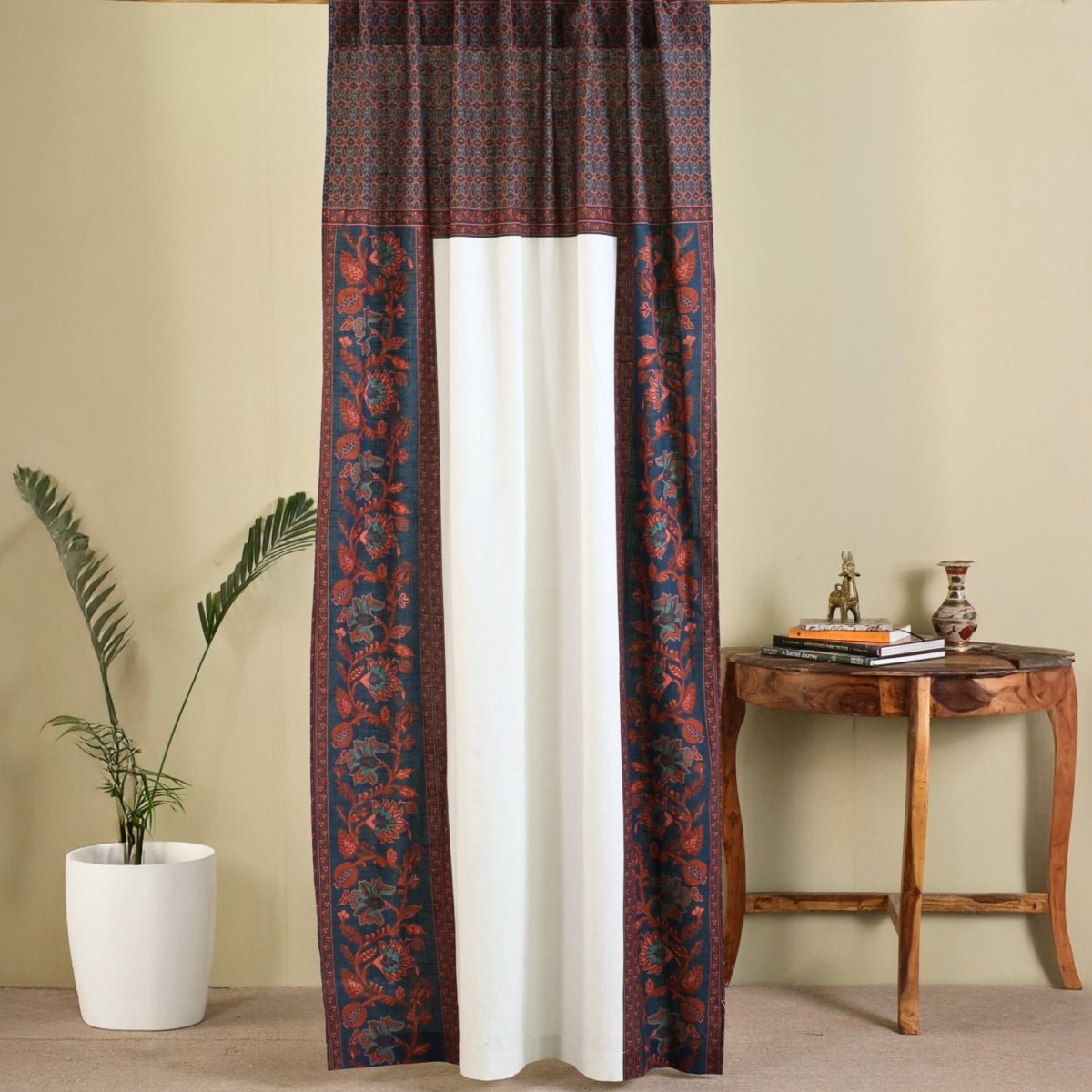 Pure Cotton Door Curtain in 7ft | Ivory Maroon and Navy Blue | Gentle Machine Wash or Hand Wash | Chintz Collection