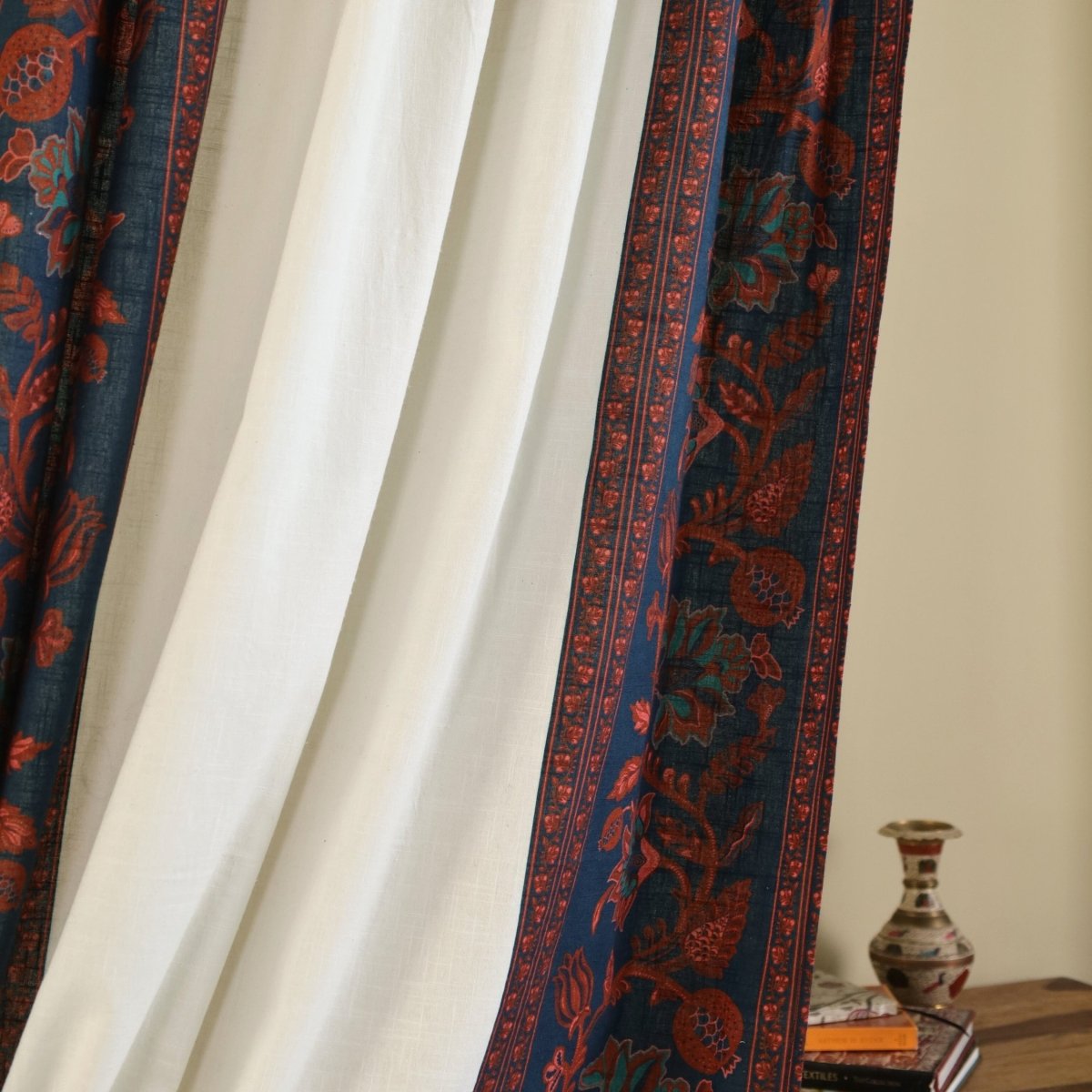 Pure Cotton Door Curtain in 7ft | Ivory Maroon and Navy Blue | Gentle Machine Wash or Hand Wash | Chintz Collection