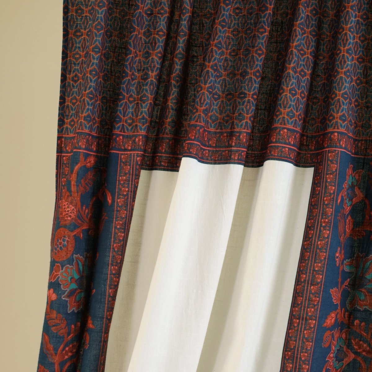 Pure Cotton Door Curtain in 7ft | Ivory Maroon and Navy Blue | Gentle Machine Wash or Hand Wash | Chintz Collection