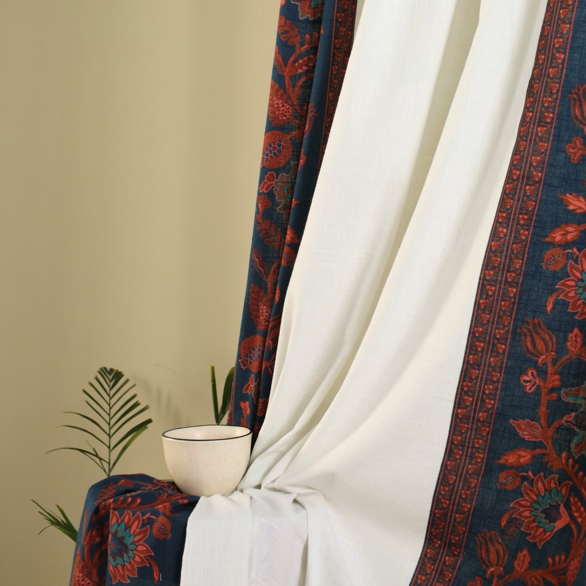 Pure Cotton Door Curtain in 7ft | Ivory Maroon and Navy Blue | Gentle Machine Wash or Hand Wash | Chintz Collection