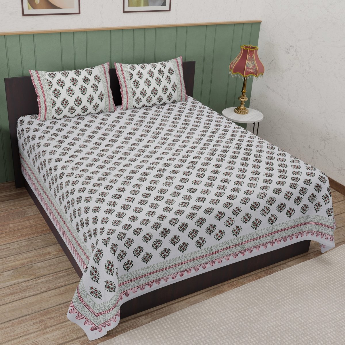 Pure Cotton Double Bed Sheet Set with 2 Pillow Covers