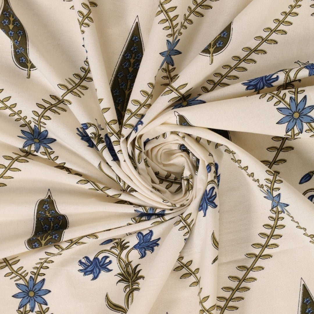 Pure Cotton Double Bedsheet Set With 2 Pillow Covers | Hand Printed In Cypress Blue | Handmade In India