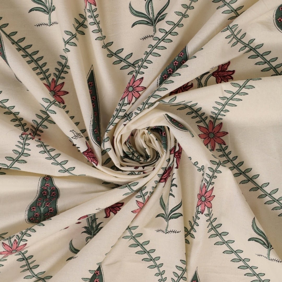 Pure Cotton Double Bedsheet Set With 2 Pillow Covers | Hand Printed In Cypress Pink | Handmade In India