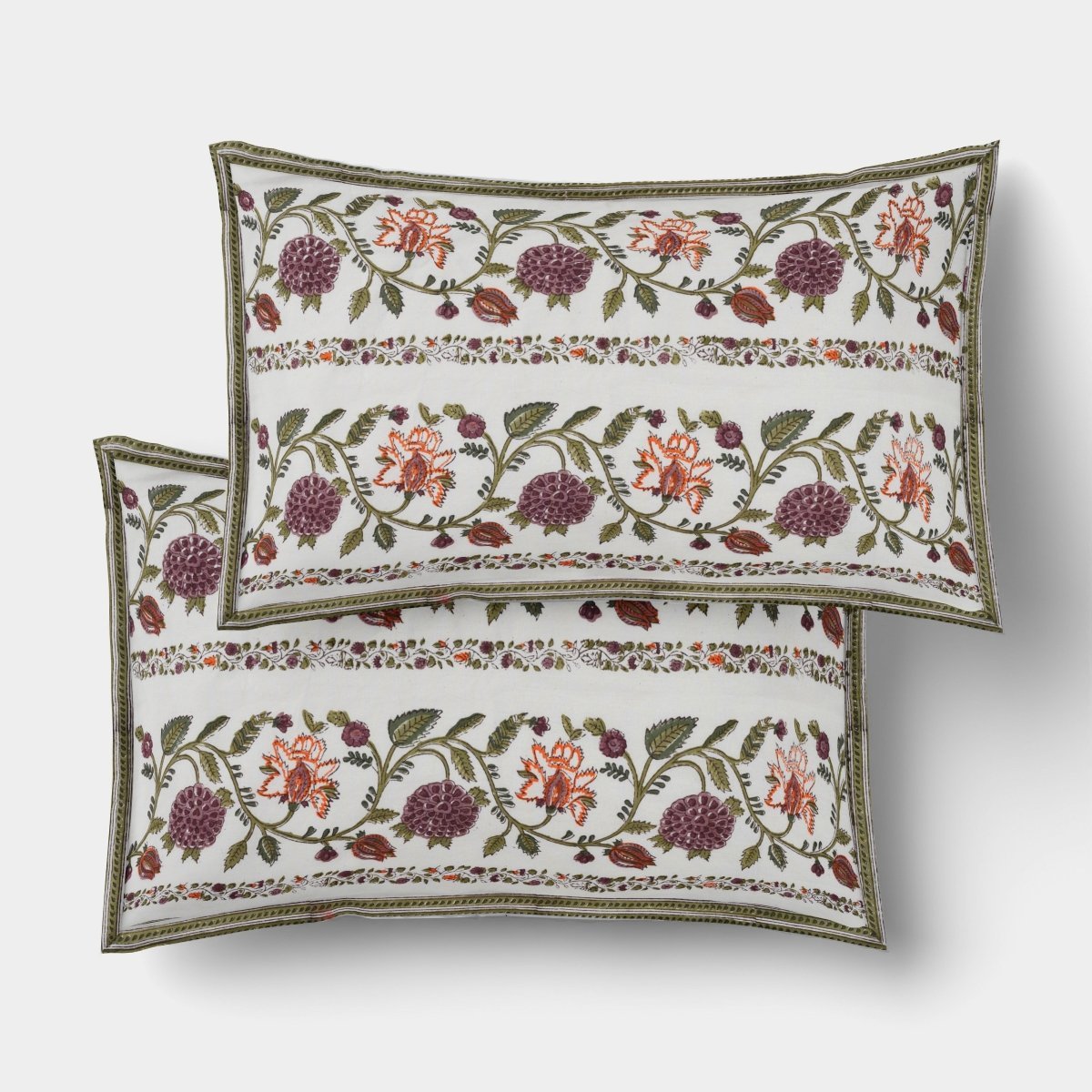 set of two cushion covers Hand Printed in Floral Vine Patterned