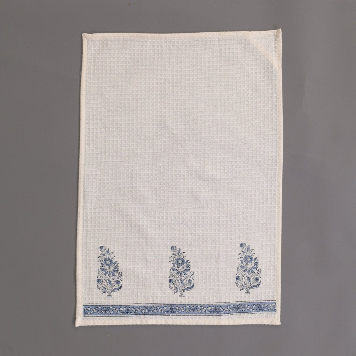 Pure Cotton Hand and Bath Towel Set | Hand Block Printed In Off White and Blue | Handmade in India