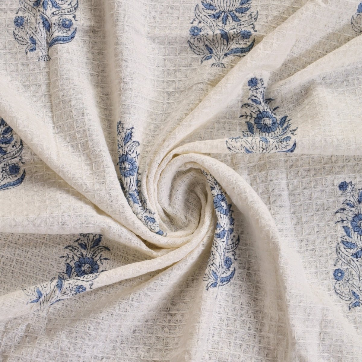 Pure Cotton Hand and Bath Towel Set | Hand Block Printed In Off White and Blue | Handmade in India