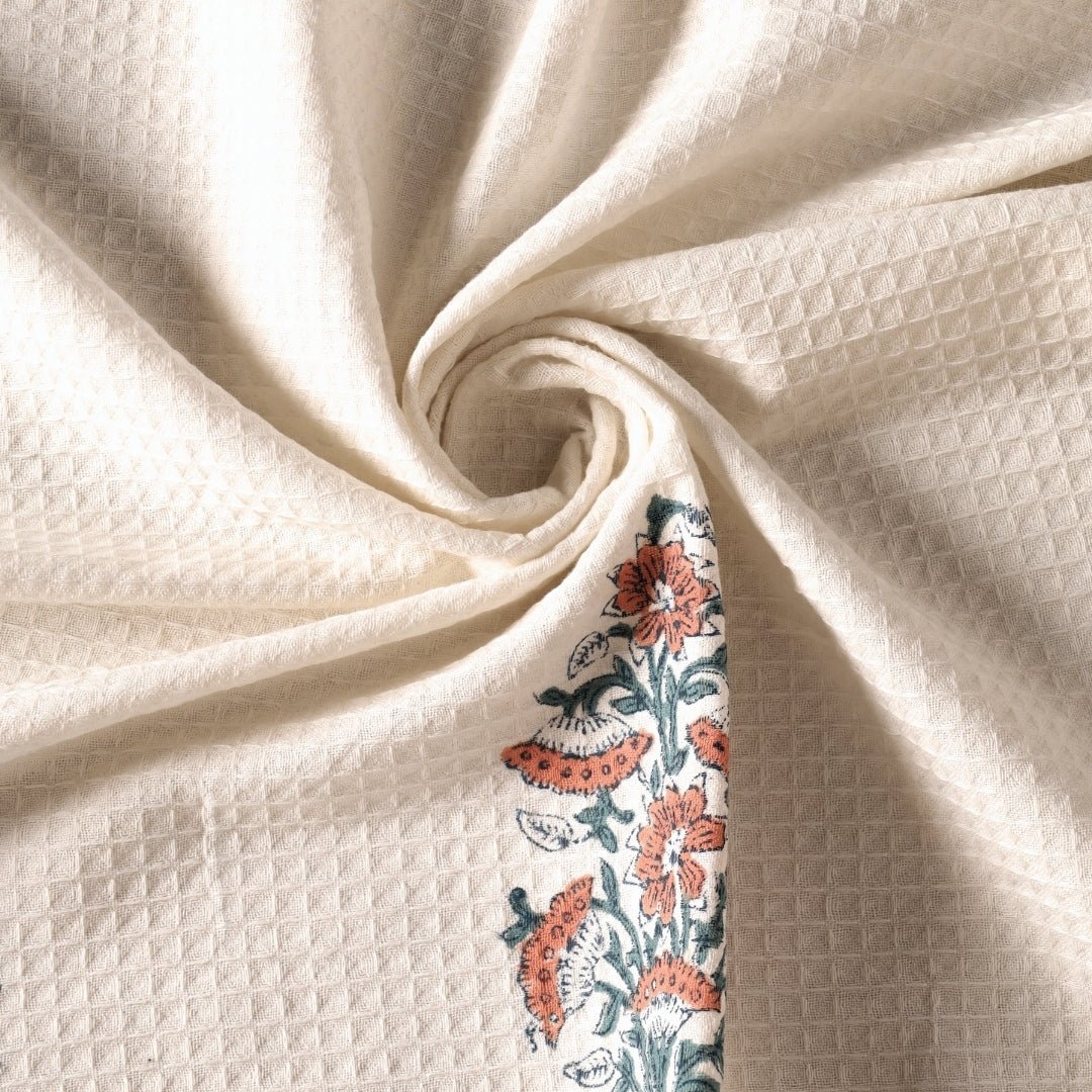 Pure Cotton Hand and Bath Towel Set | Hand Block Printed In Peach And Teal | Handmade In India (Copy)