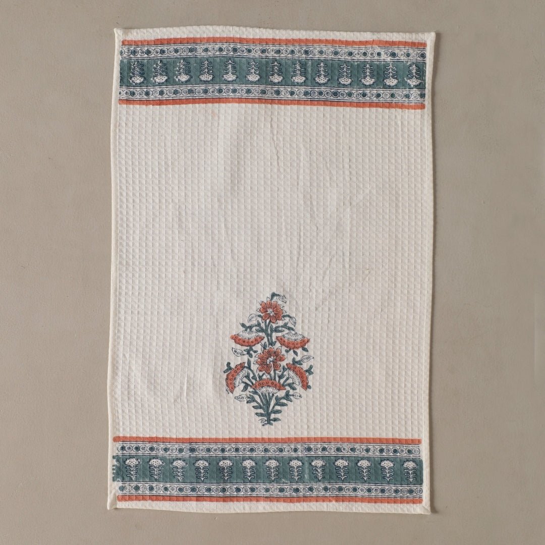 Pure Cotton Hand and Bath Towel Set | Hand Block Printed In Peach And Teal | Handmade In India (Copy)