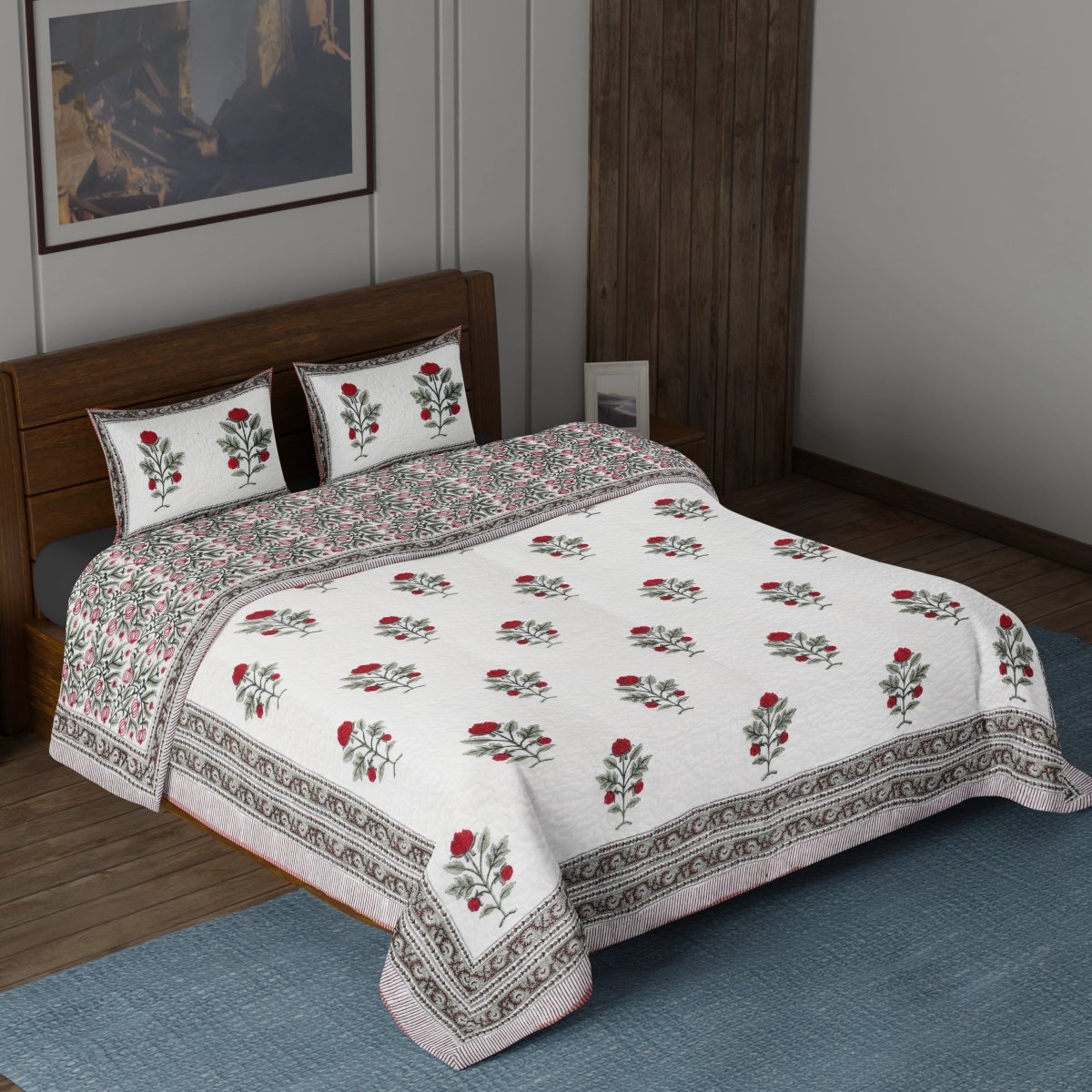 Quilted Double Bed Cover in Fine Cotton