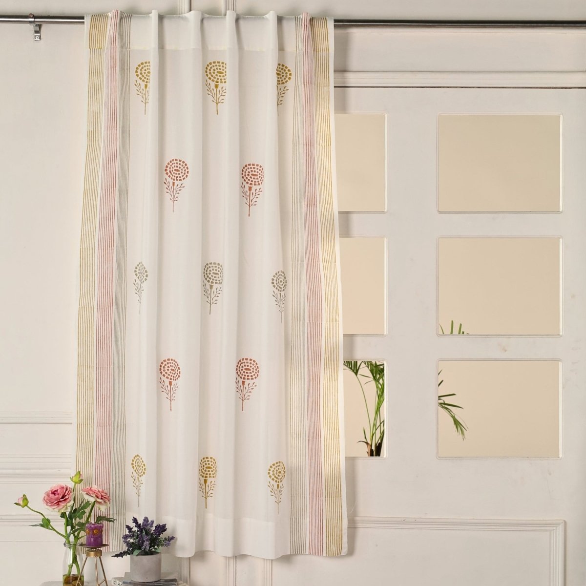 Rust, Mustard & Taupe Sheer Cotton Window And Door Curtains | 5 / 7 ft | Marigold Collection