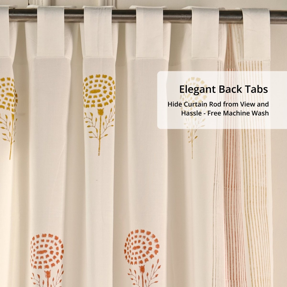 Rust, Mustard & Taupe Sheer Cotton Window And Door Curtains | 5 / 7 ft | Marigold Collection