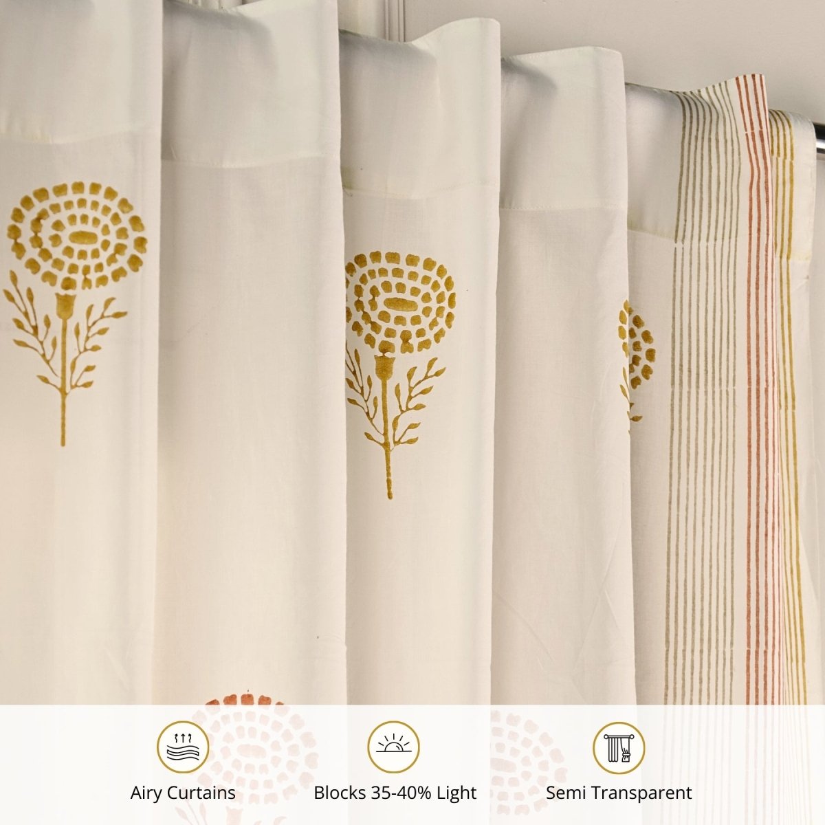 Rust, Mustard & Taupe Sheer Cotton Window And Door Curtains | 5 / 7 ft | Marigold Collection