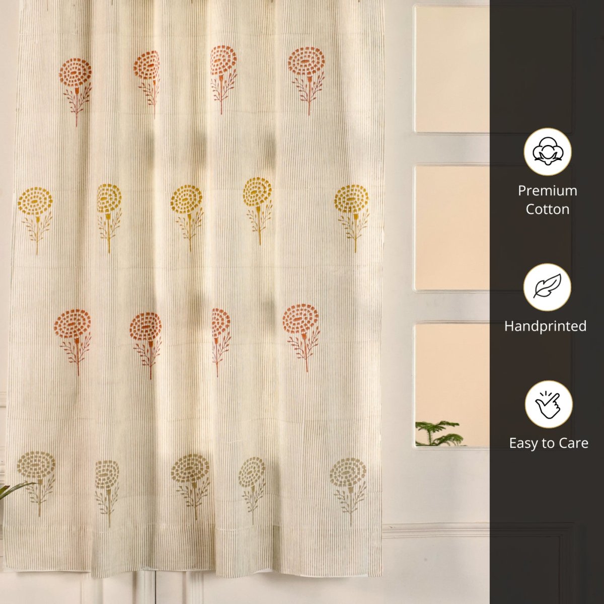 Rust, Mustard & Taupe Sheer Cotton Window And Door Curtains | 5 / 7 ft | Marigold Collection