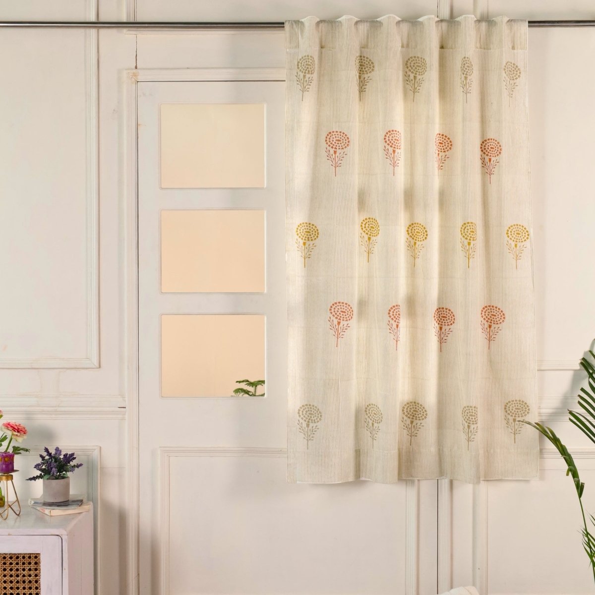 Rust, Mustard & Taupe Sheer Cotton Window And Door Curtains | 5 / 7 ft | Marigold Collection