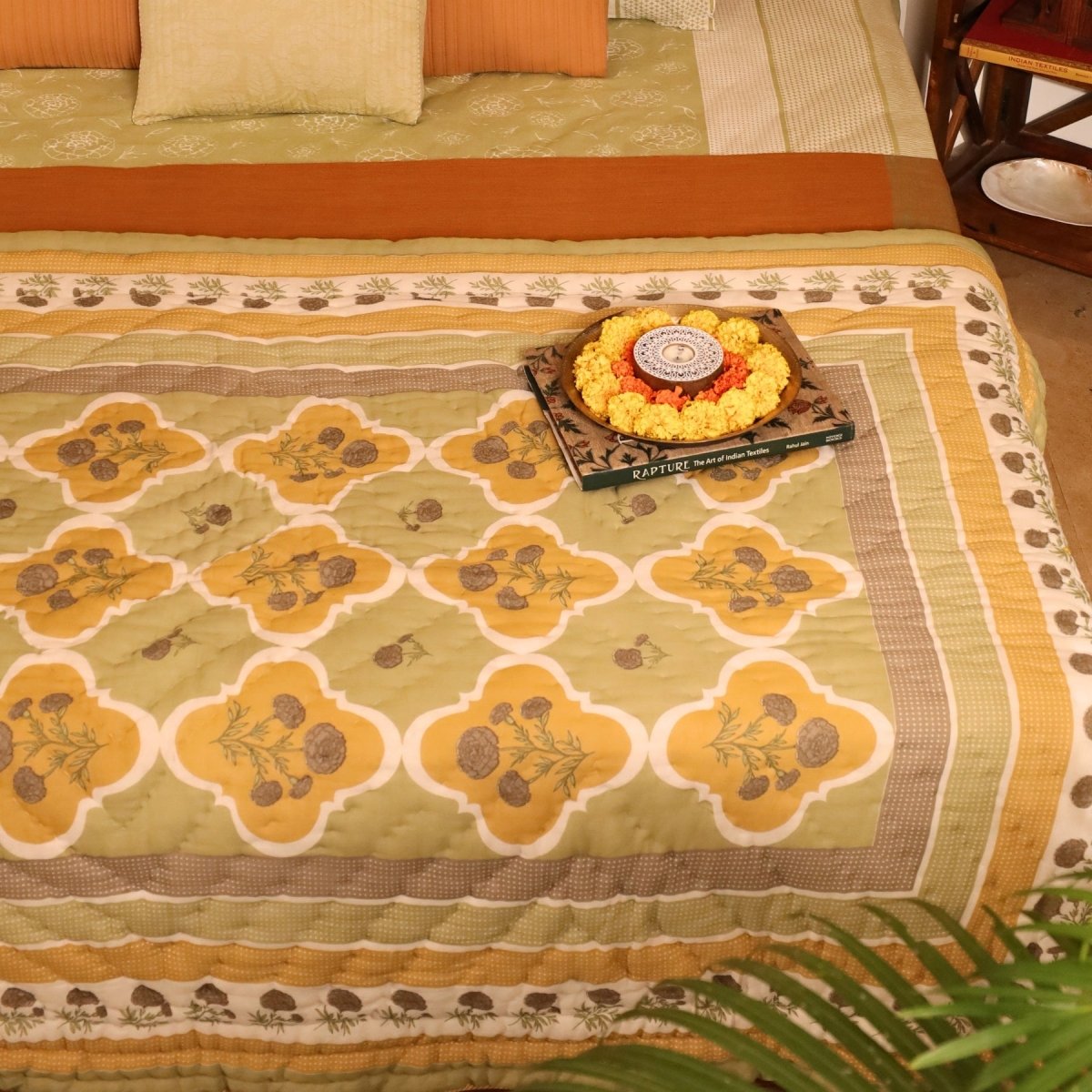 Sage Green and Mustard Fine Cotton Quilt | Marigold Collection