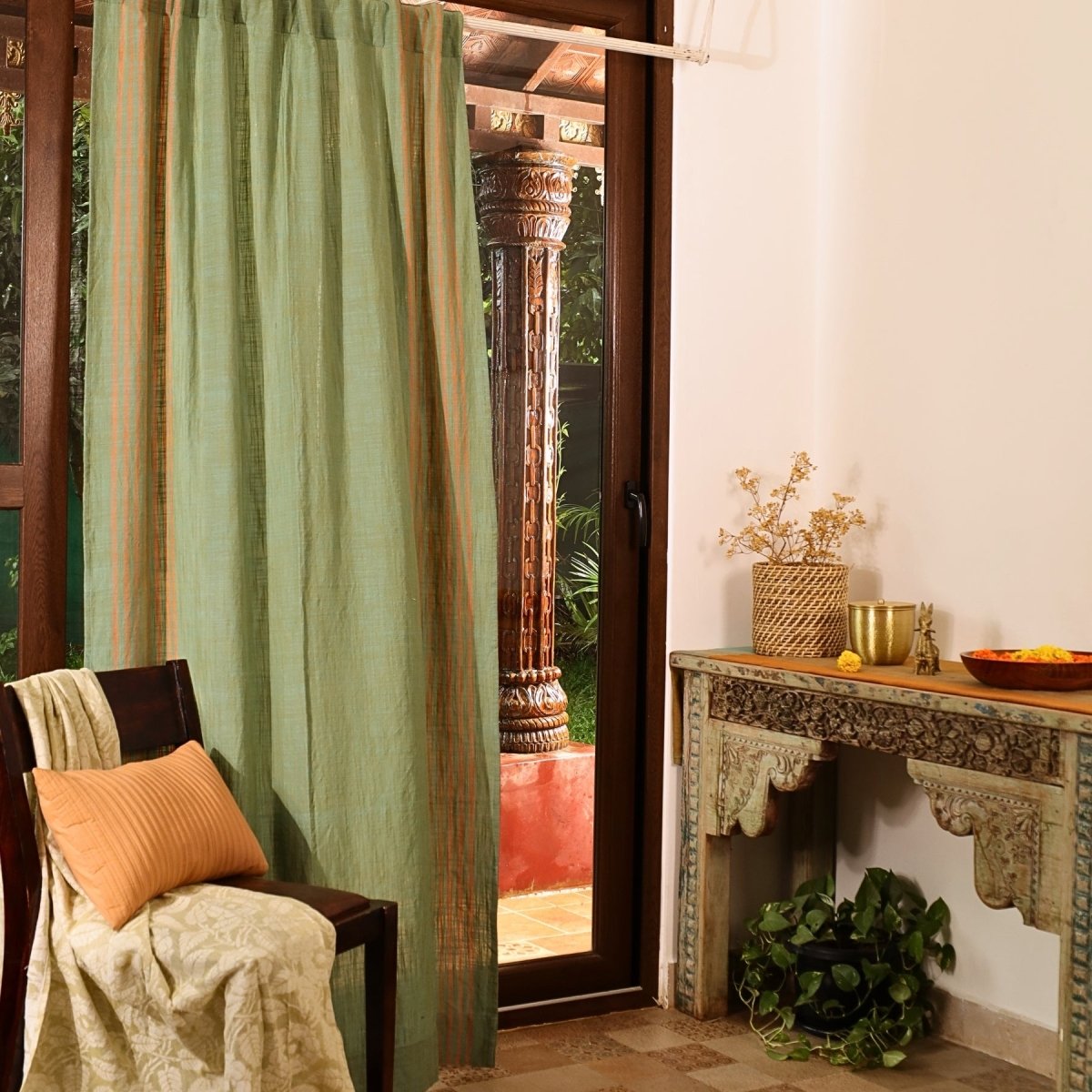 Sage Teal Cotton Door Curtain | Length 7ft | Marigold Collection