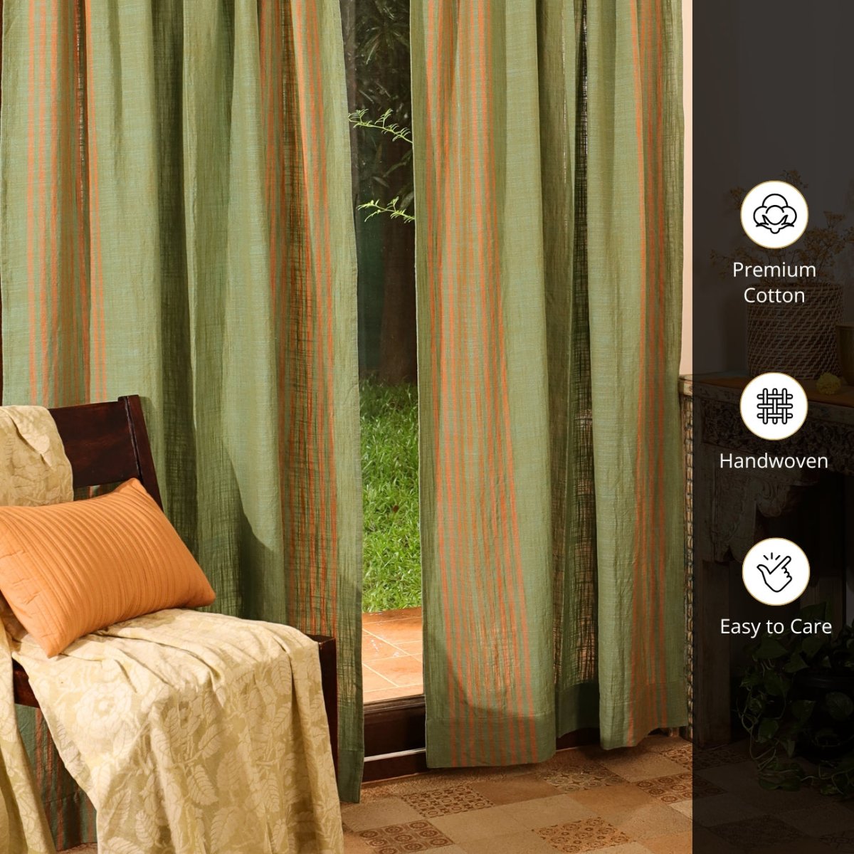 Sage Teal Cotton Door Curtain | Length 7ft | Marigold Collection