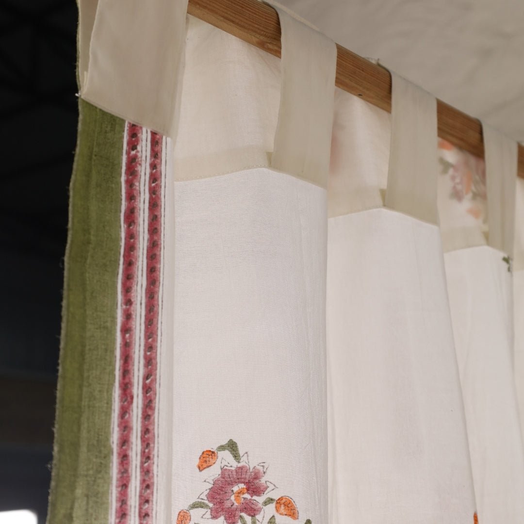 Sheer Cotton Window And Door Curtains With Hand Block Printed Floral Pattern | 5 / 7 ft| Handmade In India
