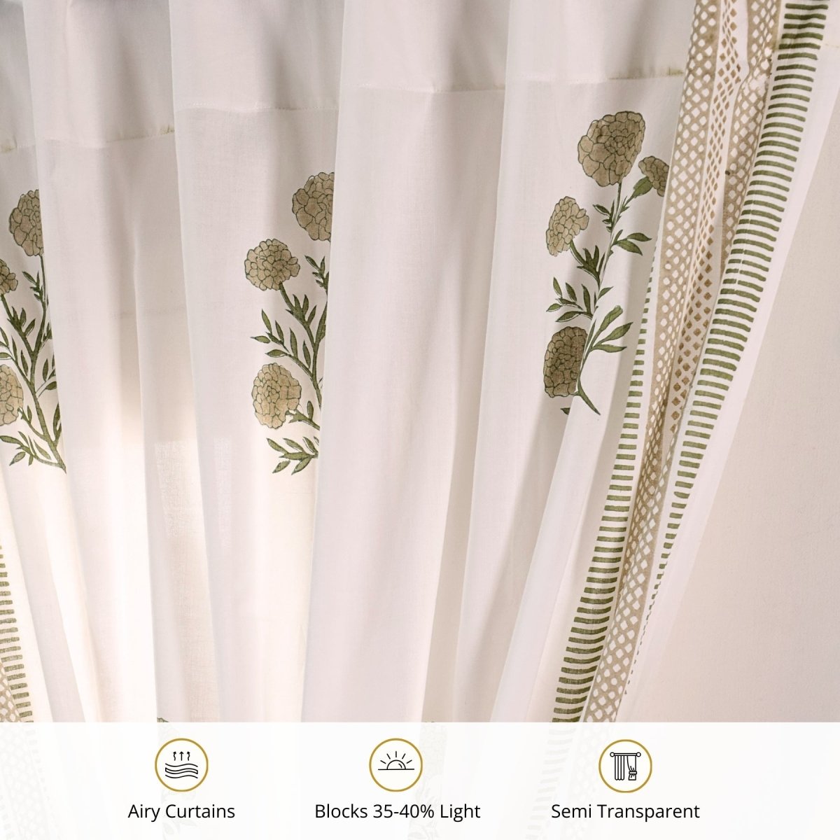 Taupe and Olive Green Sheer Cotton Window And Door Curtains | 5 / 7 ft | Marigold Collection