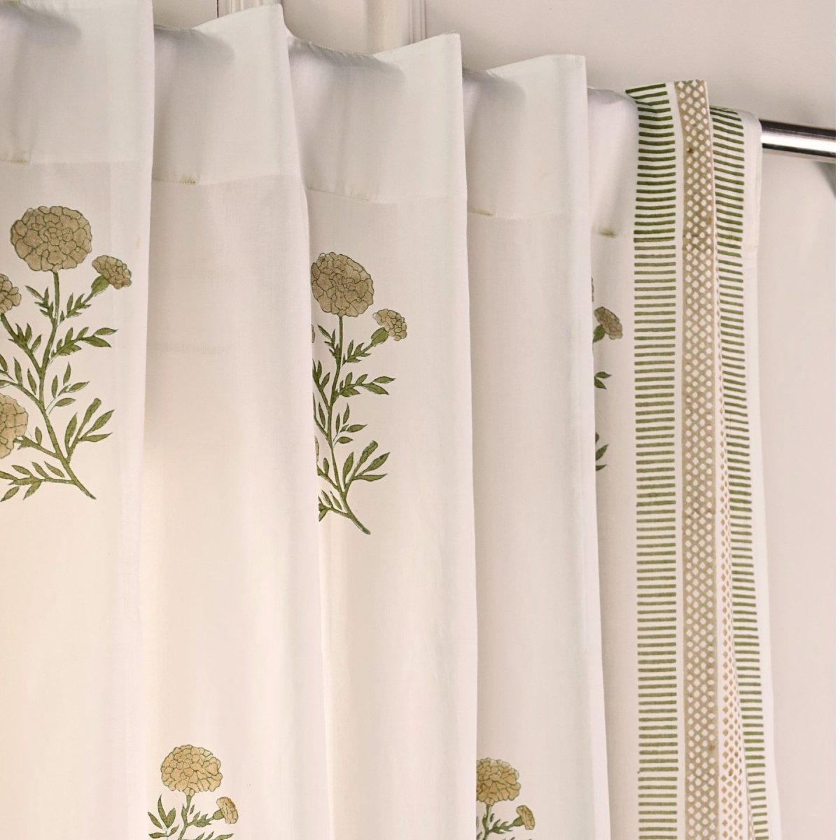 Taupe and Olive Green Sheer Cotton Window And Door Curtains | 5 / 7 ft | Marigold Collection