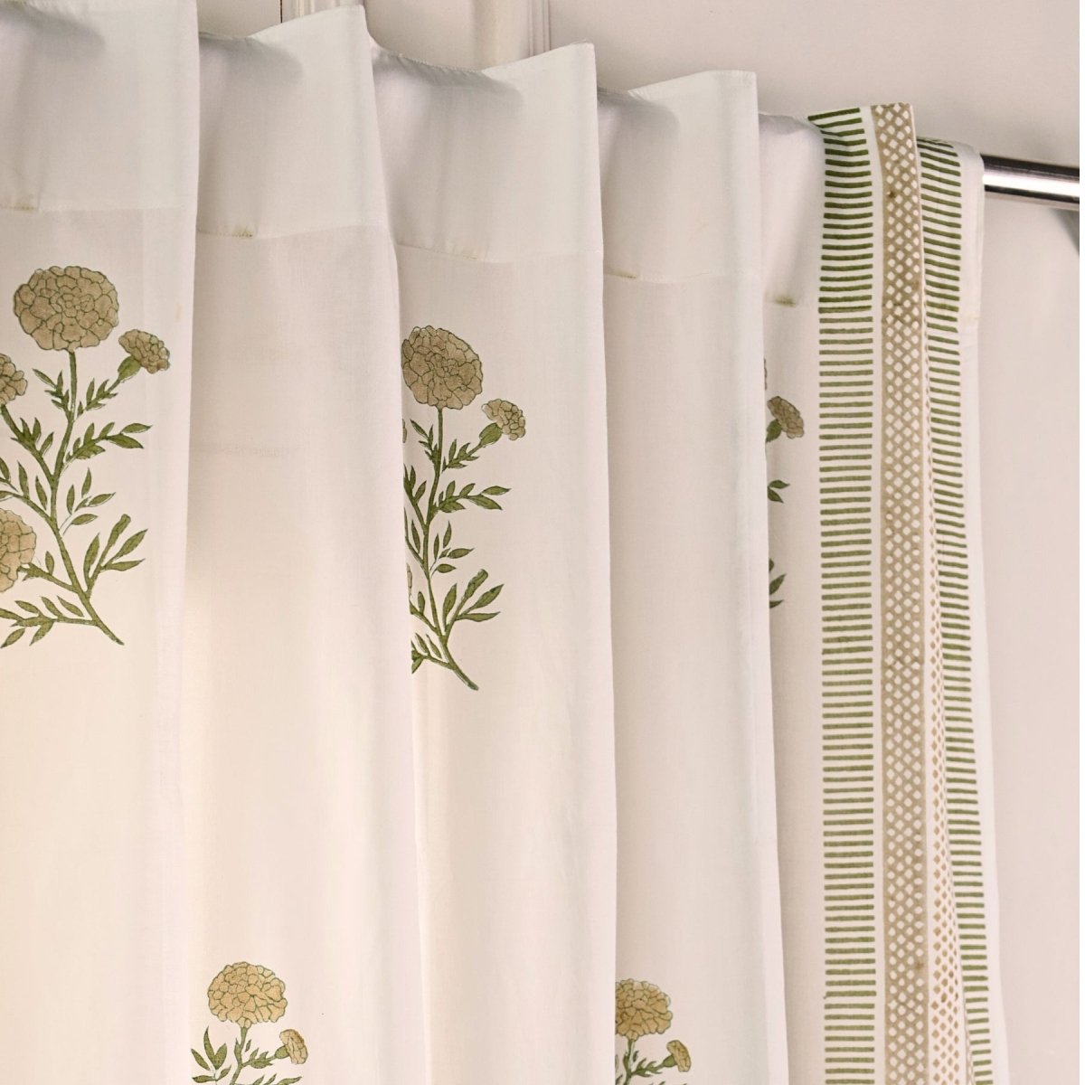 Taupe and Olive Green Sheer Cotton Window And Door Curtains | 5 / 7 ft | Marigold Collection