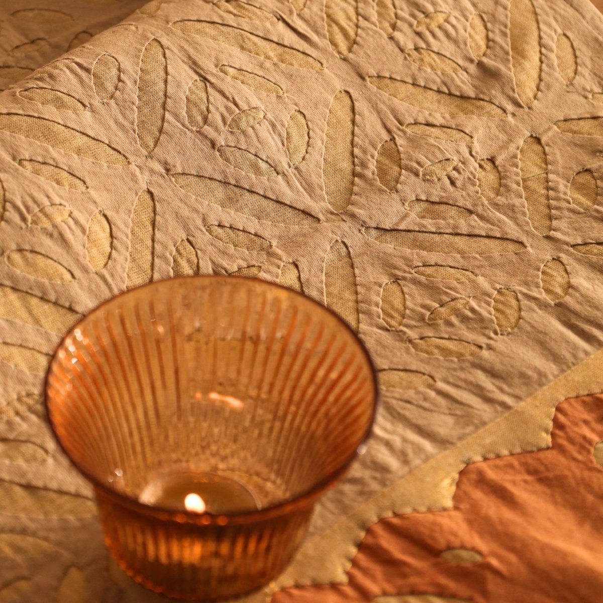 Taupe & Rust Applique Cotton Dining Table Runner | 15" x 60" | Marigold Collection