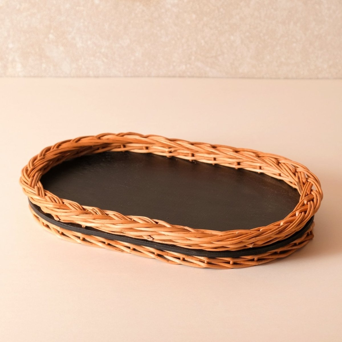 Wicker & Wood Bread Box & Serving Tray Combo | Handcrafted in Kashmir