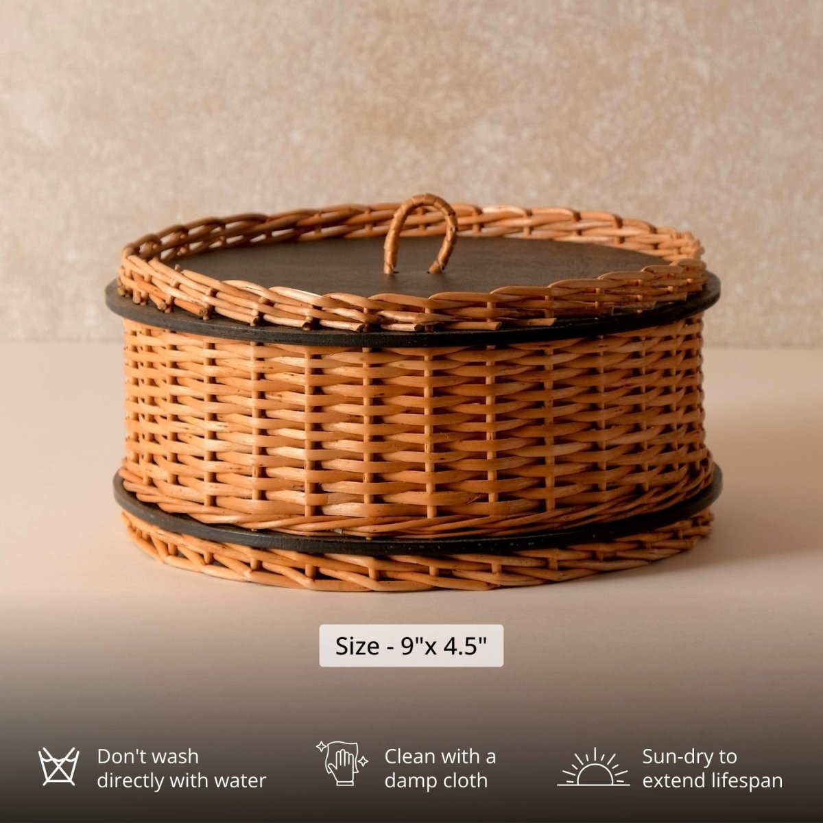 Wicker & Wood Fruit Basket With 2 Tiers, Storage Boxes & Cutlery Holder Combo | Handcrafted in Kashmir