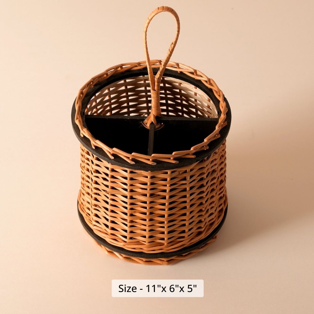 Wicker & Wood Fruit Basket With 2 Tiers, Storage Boxes & Cutlery Holder Combo | Handcrafted in Kashmir