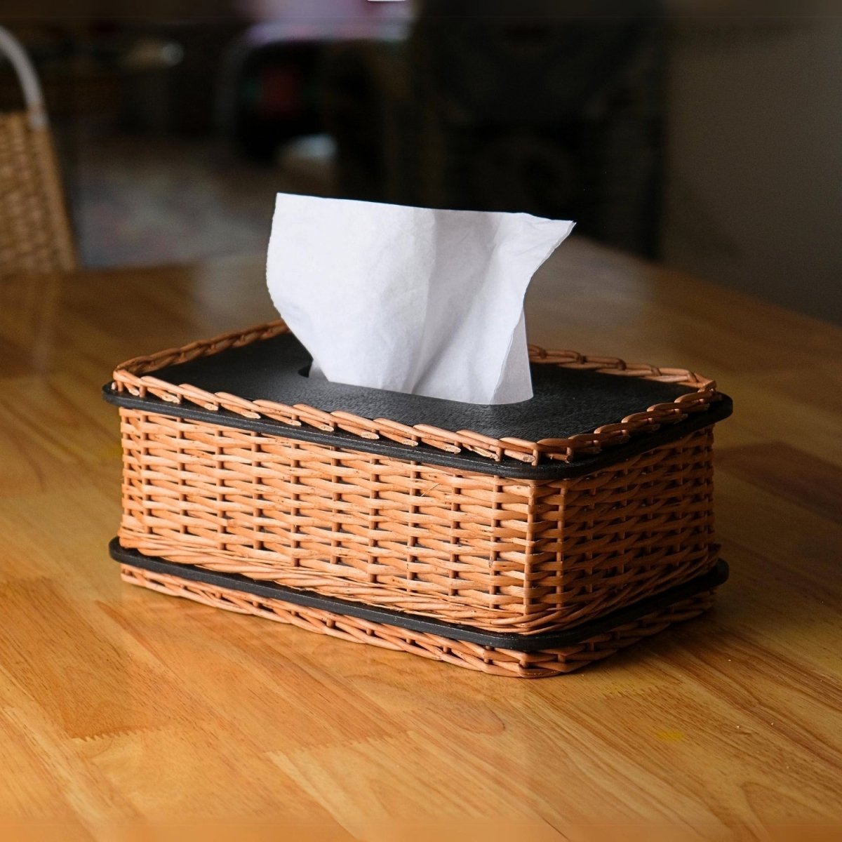 Wicker & Wood Tissue Box | Handcrafted in Kashmir