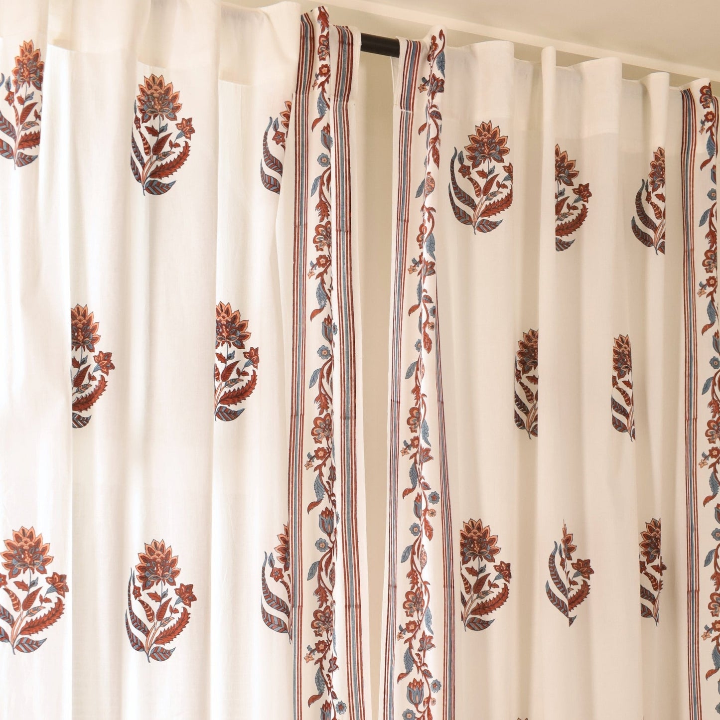 Pure Cotton Sheer Door Curtain in 7ft |Off White Brick Red and Navy | Gentle Machine Wash or Hand Wash | Chintz Collection