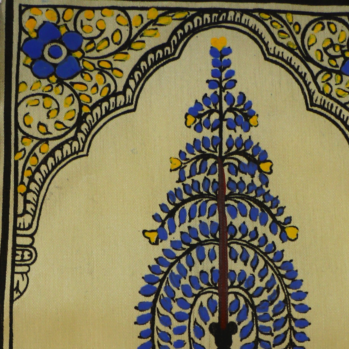 Exquisite Cobalt Tussar Pattachitra, Handcrafted Indian Artwork