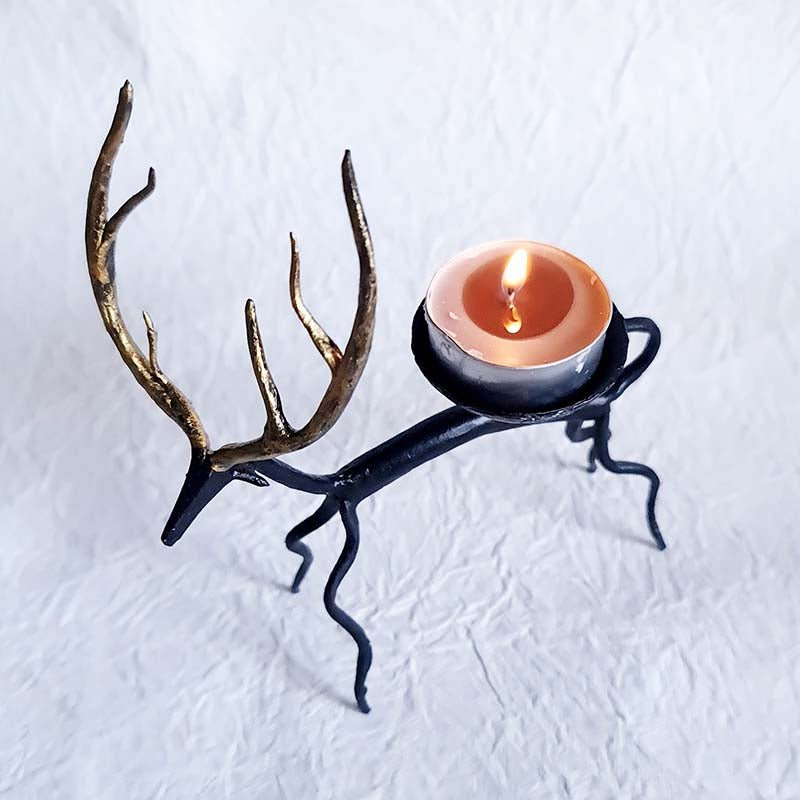 Bastar Wrought Iron Golden Deer (Assorted) Tealight Holder-12