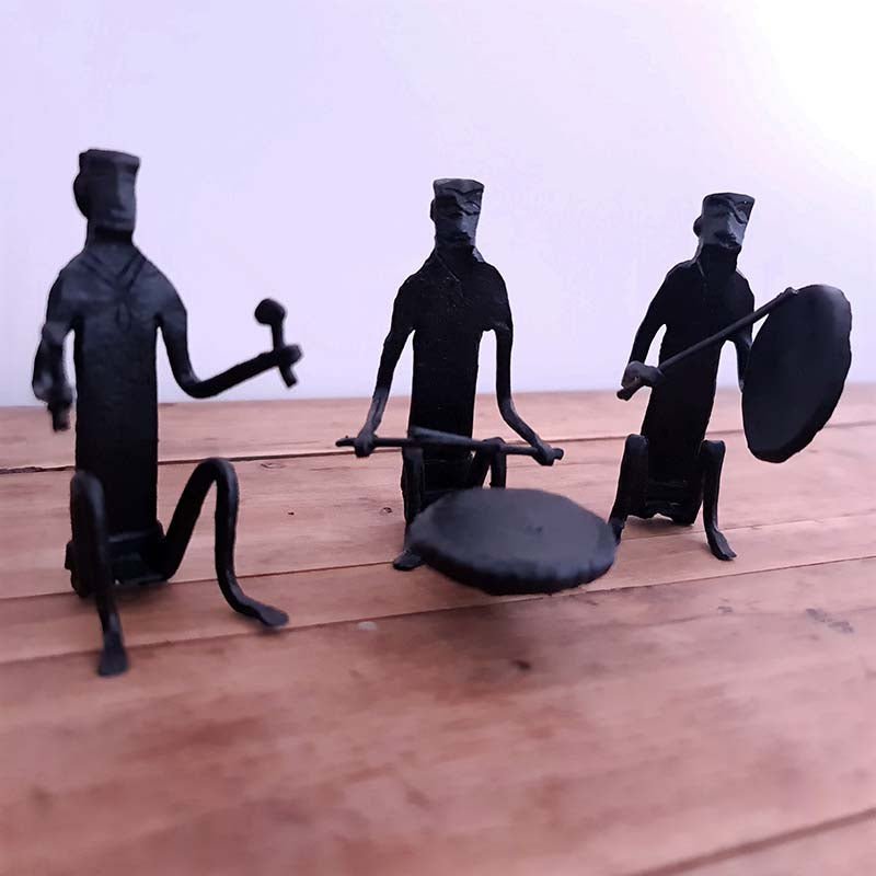 Soulful Serenade: Set of 3 Bastar Handmade Iron Musician Figurines