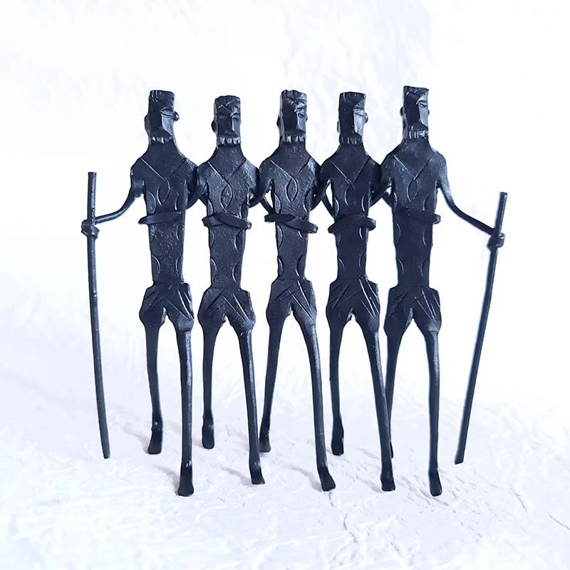 Pair of wrought iron sculptures featuring handmade designs of dancing tribals in the Bastar tradition
