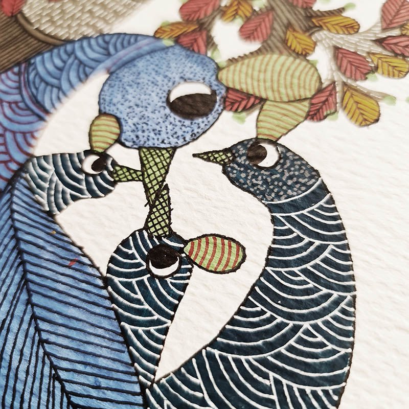 Tribal Gond Original Painting of Peacocks
