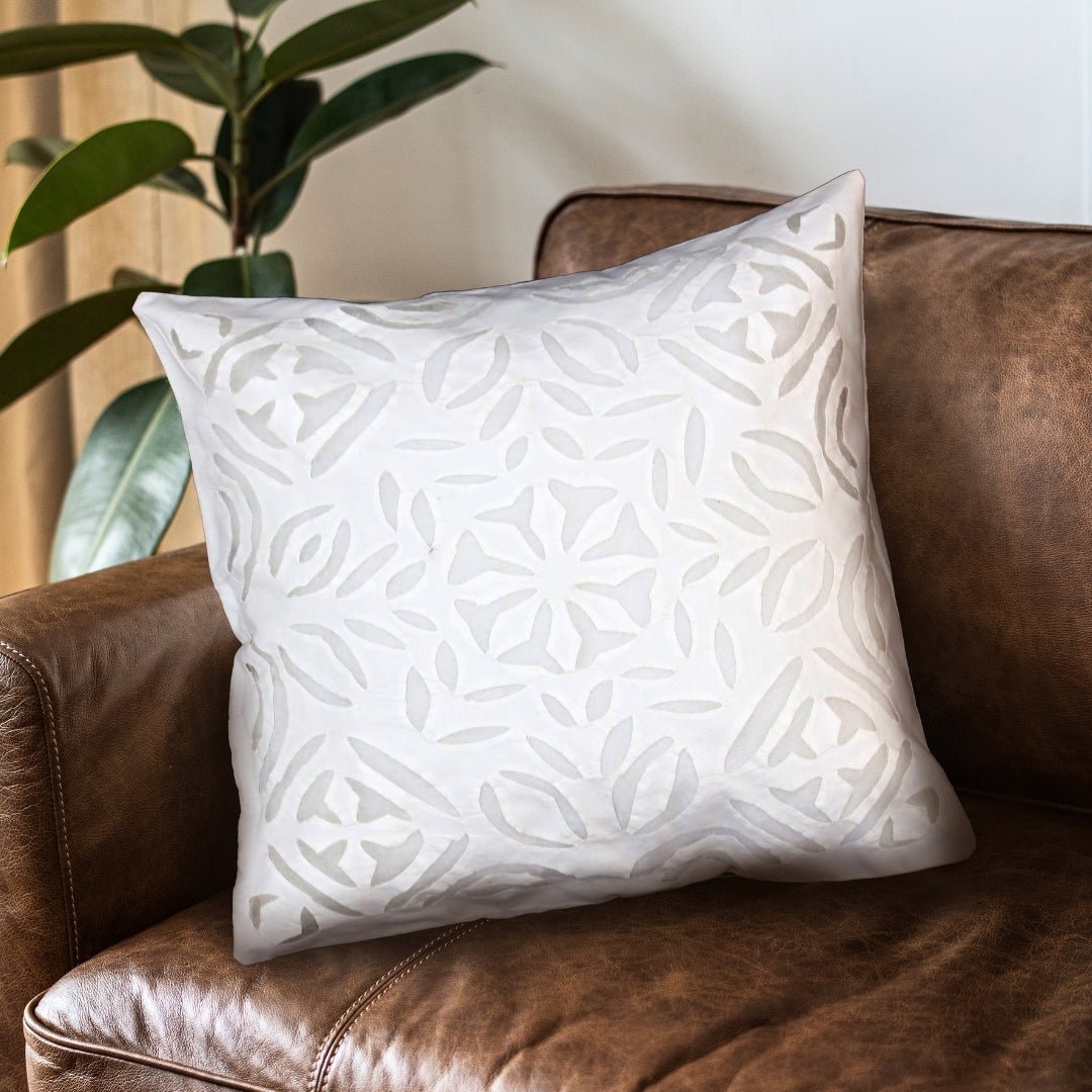 Applique Work Cotton Cushion Cover in Off-White (Set of 1/2/4) | 16 x 16 inches | Handmade