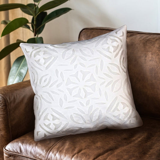 Applique Work Cotton Cushion Cover in Off-White (Set of 1/2/4) | 16 x 16 inches | Handmade