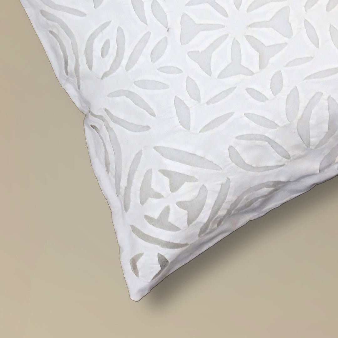Applique Work Cotton Cushion Cover in Off-White (Set of 1/2/4) | 16 x 16 inches | Handmade