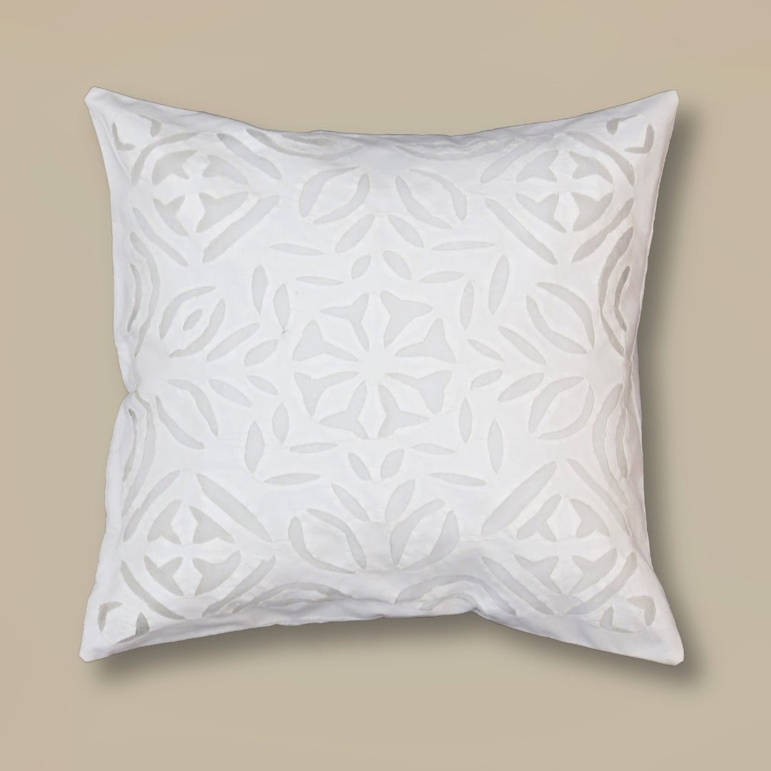 Applique Work Cotton Cushion Cover in Off-White (Set of 1/2/4) | 16 x 16 inches | Handmade