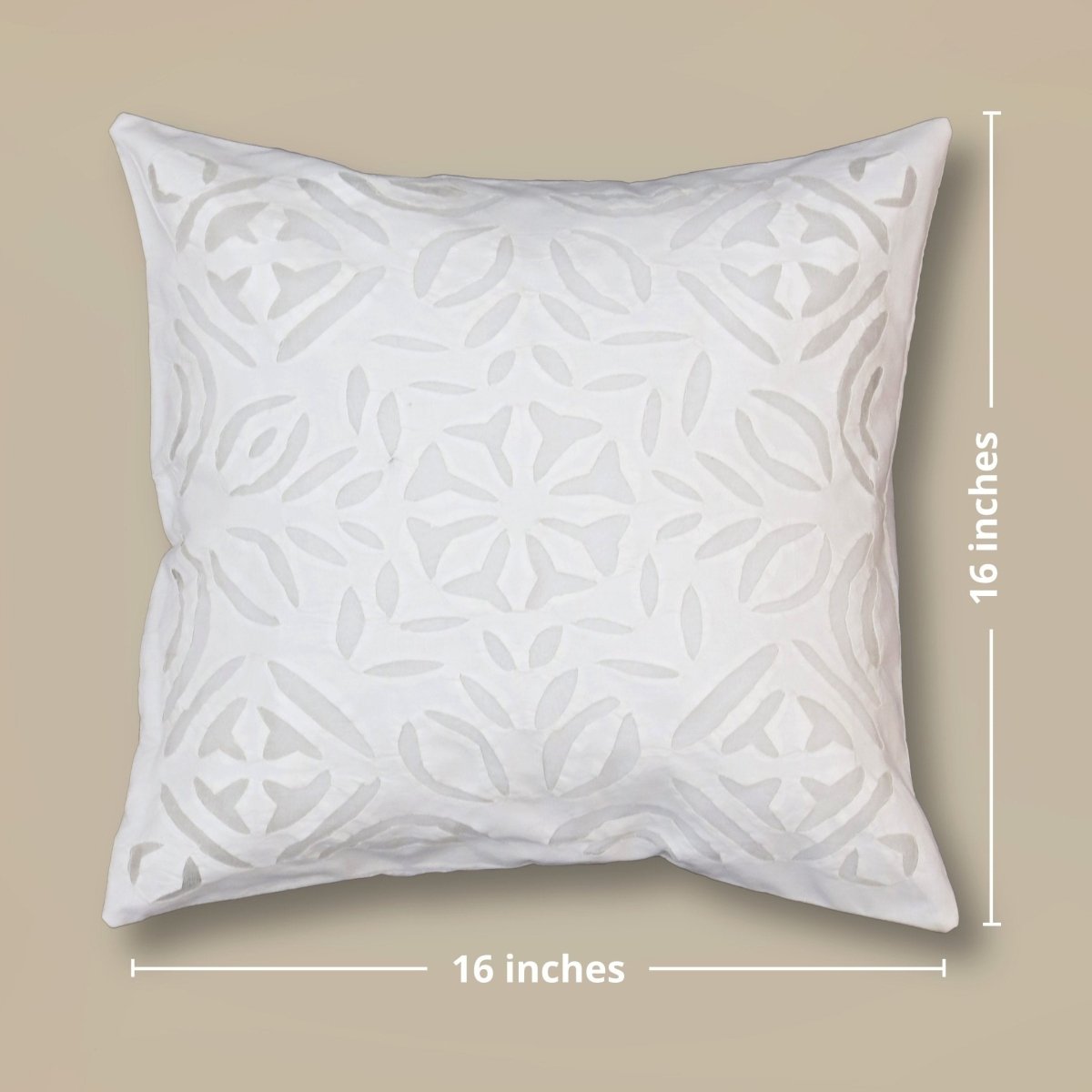 Applique Work Cotton Cushion Cover in Off-White (Set of 1/2/4) | 16 x 16 inches | Handmade