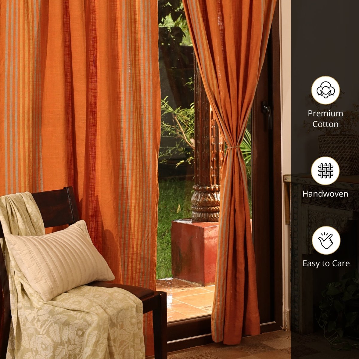 Apricot Rust Cotton Door Curtain | Length 7ft | Marigold Collection