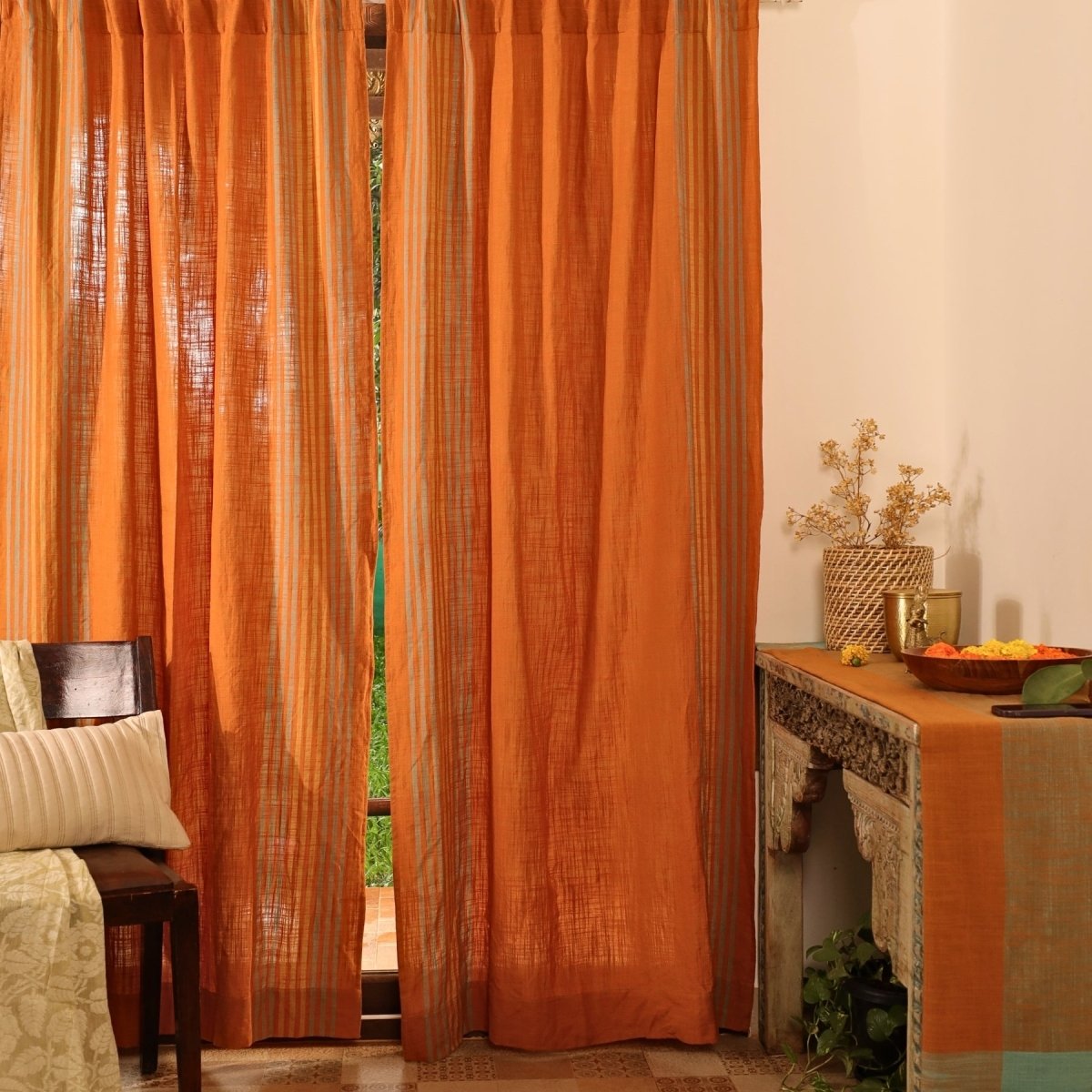 Apricot Rust Cotton Door Curtain | Length 7ft | Marigold Collection